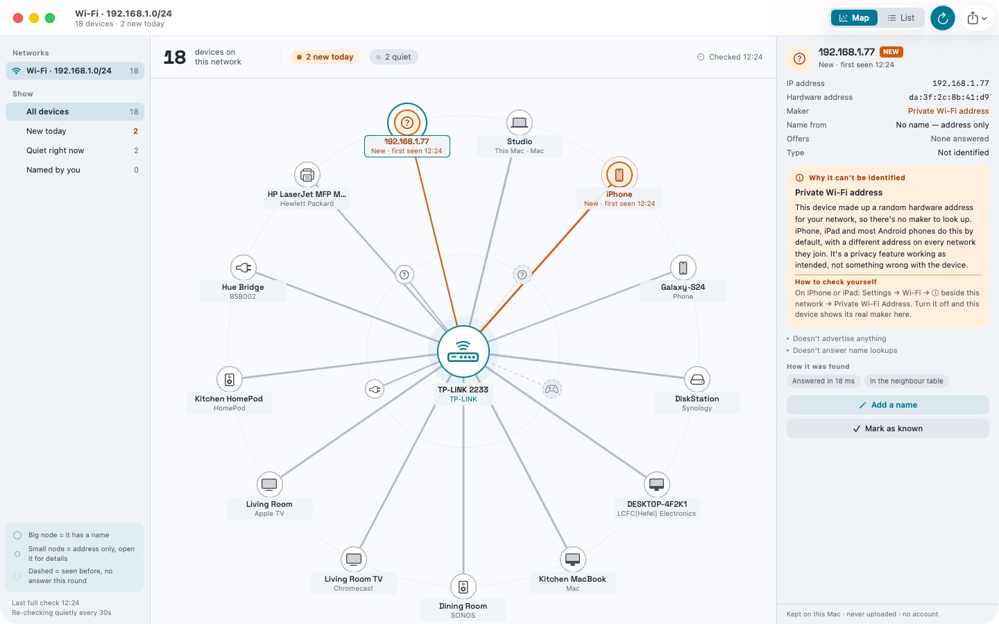 A new device on the network gets a NEW badge in Census